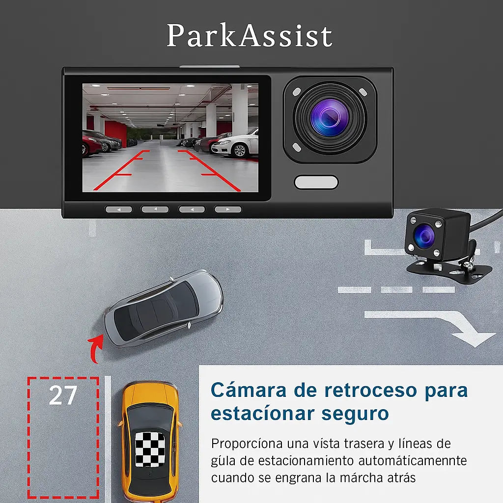 Cámara Para Carro 3 en 1 Black Box profesional ( Frontal, Interior y trasera)