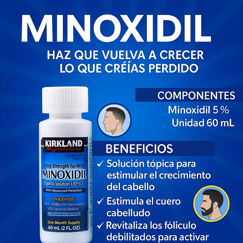Minoxidil Kirkland 60 Ml (ORIGINAL) Haz que vuelva a crecer lo que creías perdido.