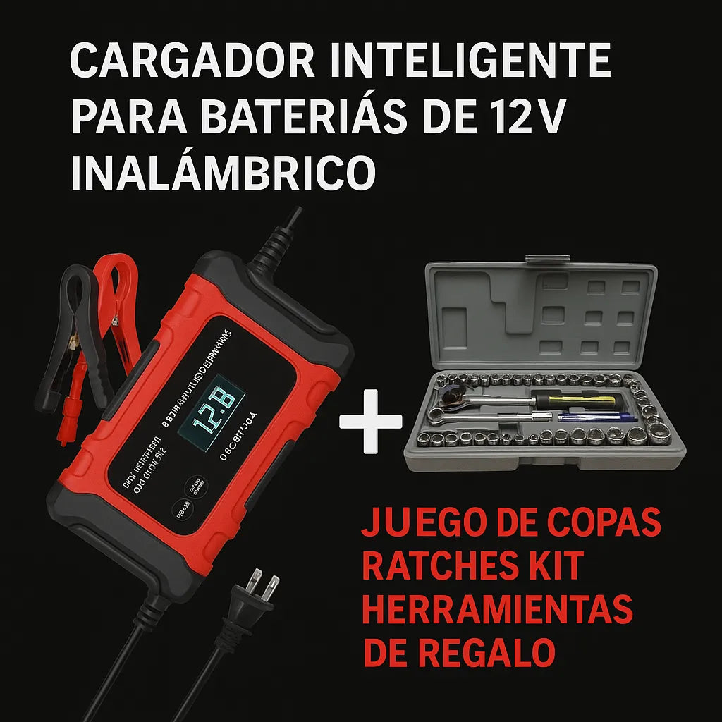Cargador Inteligente Batería + Juego Copas Raches Kit Herramientas de regalo