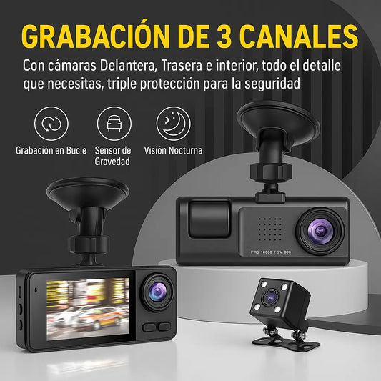 Cámara Para Carro 3 en 1 Black Box profesional ( Frontal, Interior y trasera)