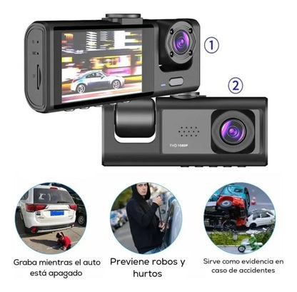 Cámara Para Carro 3 en 1 Black Box profesional ( Frontal, Interior y trasera)