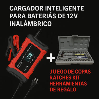 Cargador Inteligente Batería + Juego Copas Raches Kit Herramientas de regalo